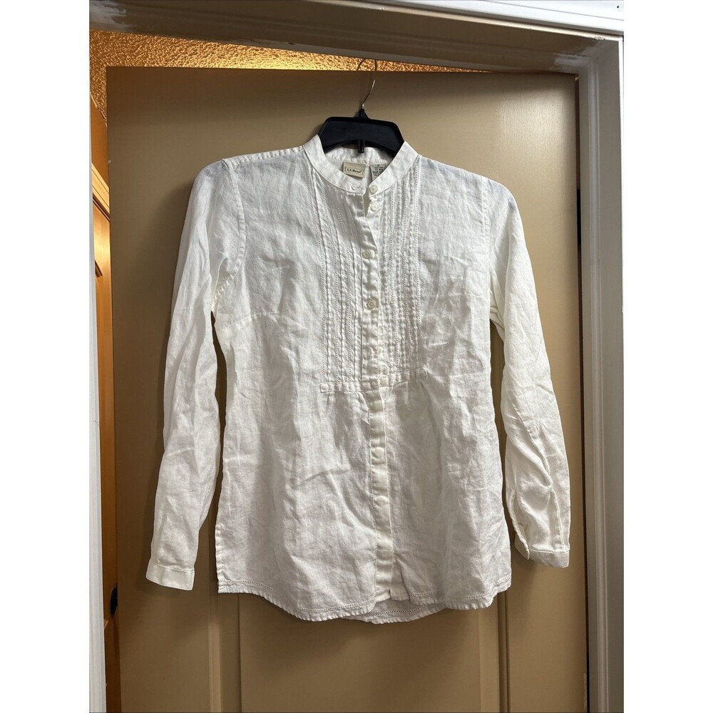 L L Bean Woman white Shirt XS Button Up L/S Chest 40" Work Casual Preowned